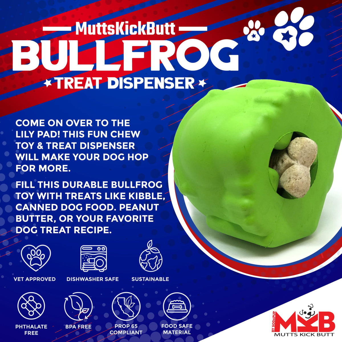 SodaPup Bull Frog Treat Dispenser Toy - FurrowpetstoreBowls, Feeding & EnrichmentSodaPup/True Dogs, LLC