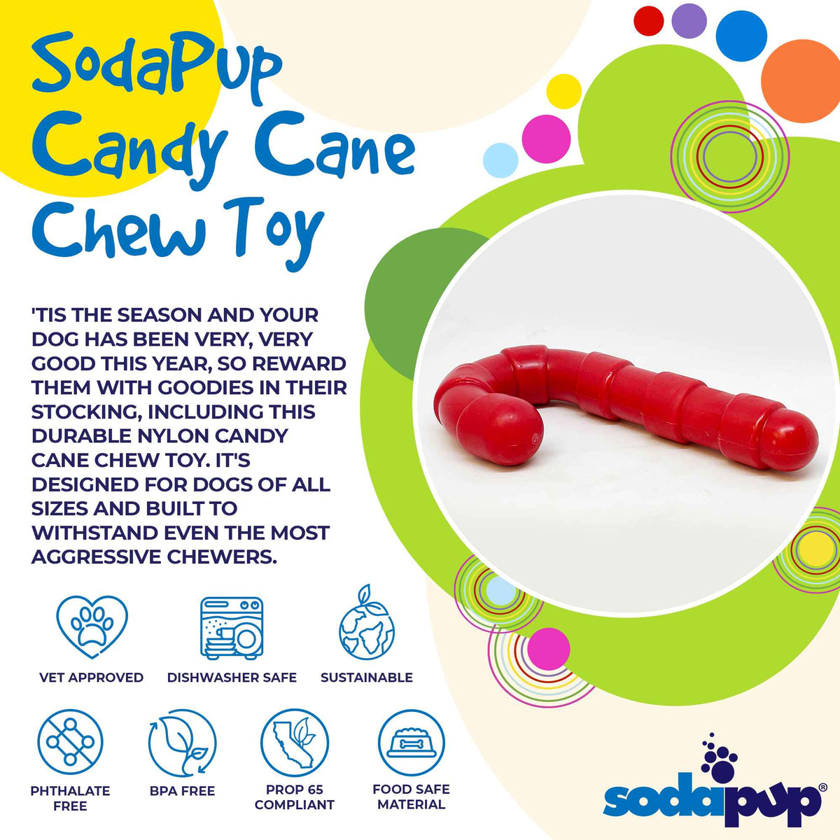 SodaPup Candy Cane Nylon Chew Toy - FurrowpetstoreToysSodaPup/True Dogs, LLC