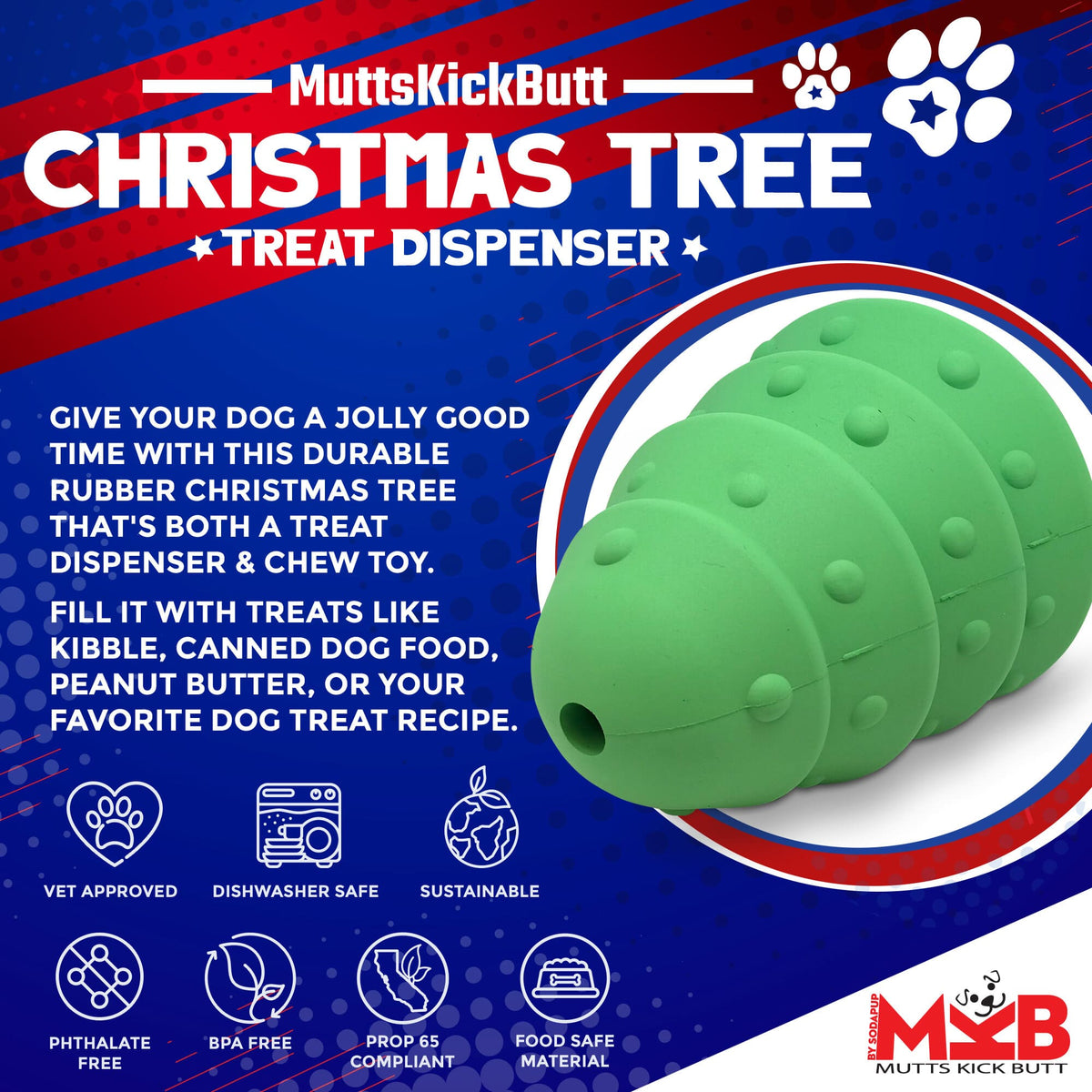 SodaPup Christmas Tree Rubber Treat Dispenser - FurrowpetstoreBowls, Feeding & EnrichmentSodaPup/True Dogs, LLC