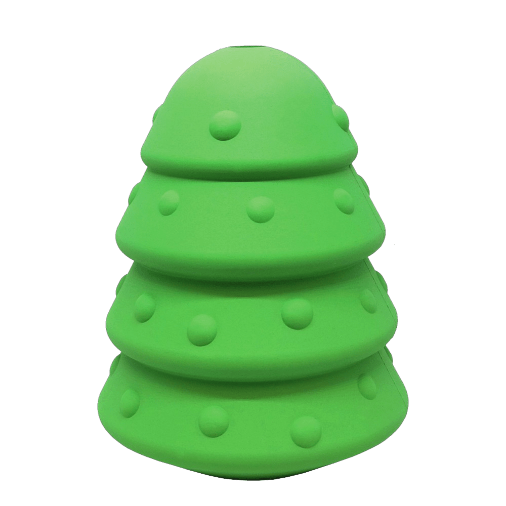 Green SodaPup Christmas tree rubber treat dispenser toy