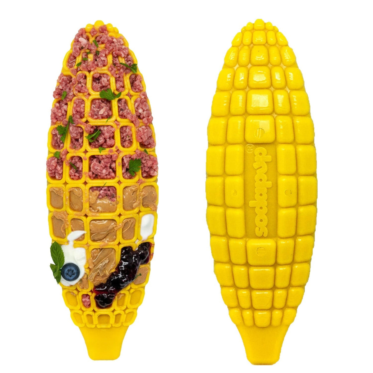 Yellow SodaPup corn on the cob shaped nylon dog chew toy