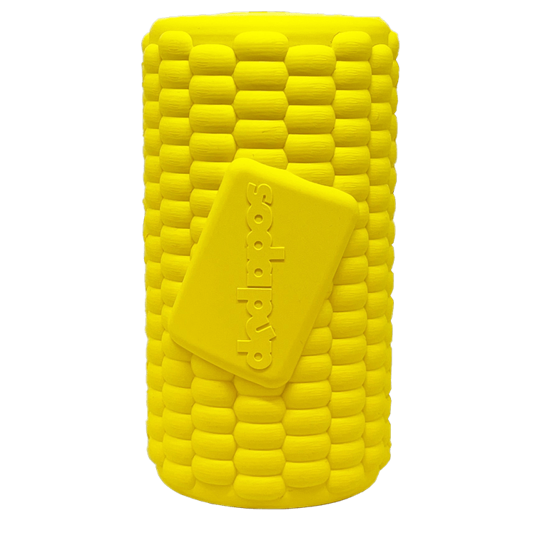 Yellow SodaPup corn on the cob rubber treat dispenser toy