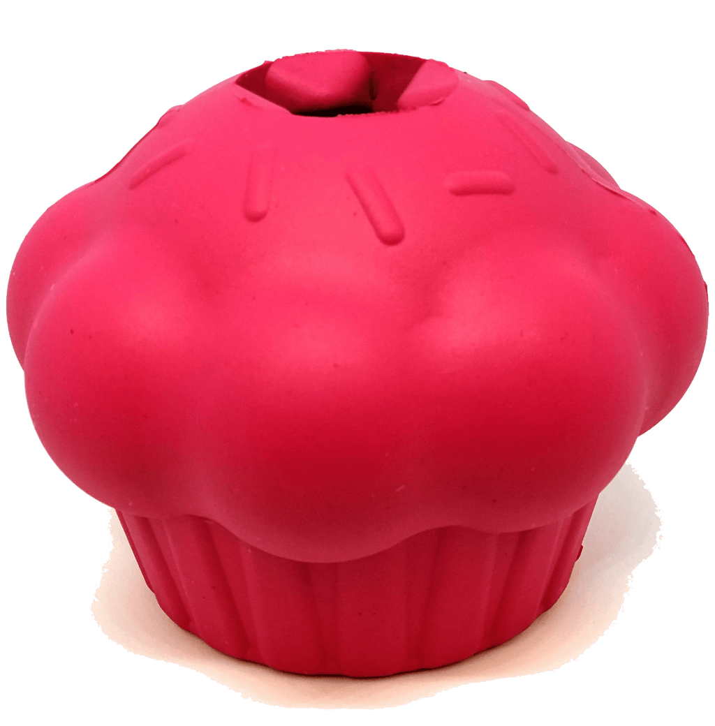 Pink SodaPup cupcake shaped rubber treat dispenser toy