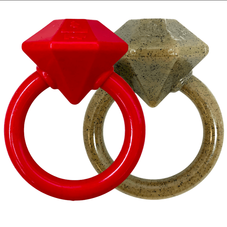Red SodaPup diamond ring shaped nylon puppy teething toy