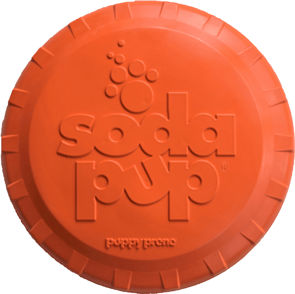 Orange bottle cap shaped rubber flying disc for dogs