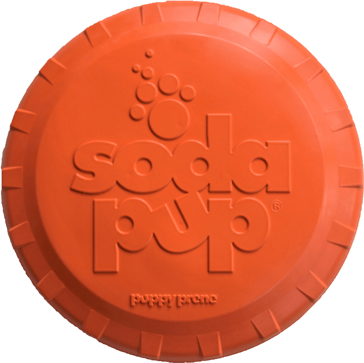 Orange bottle cap shaped rubber flying disc for dogs