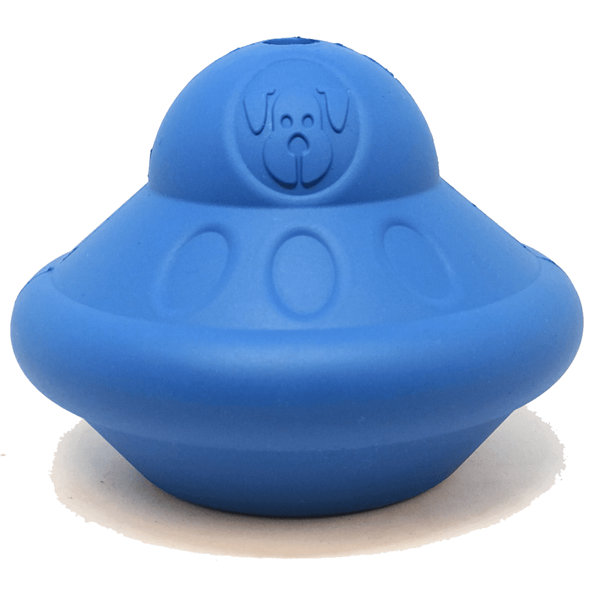 Blue SodaPup flying saucer rubber treat dispenser dog toy