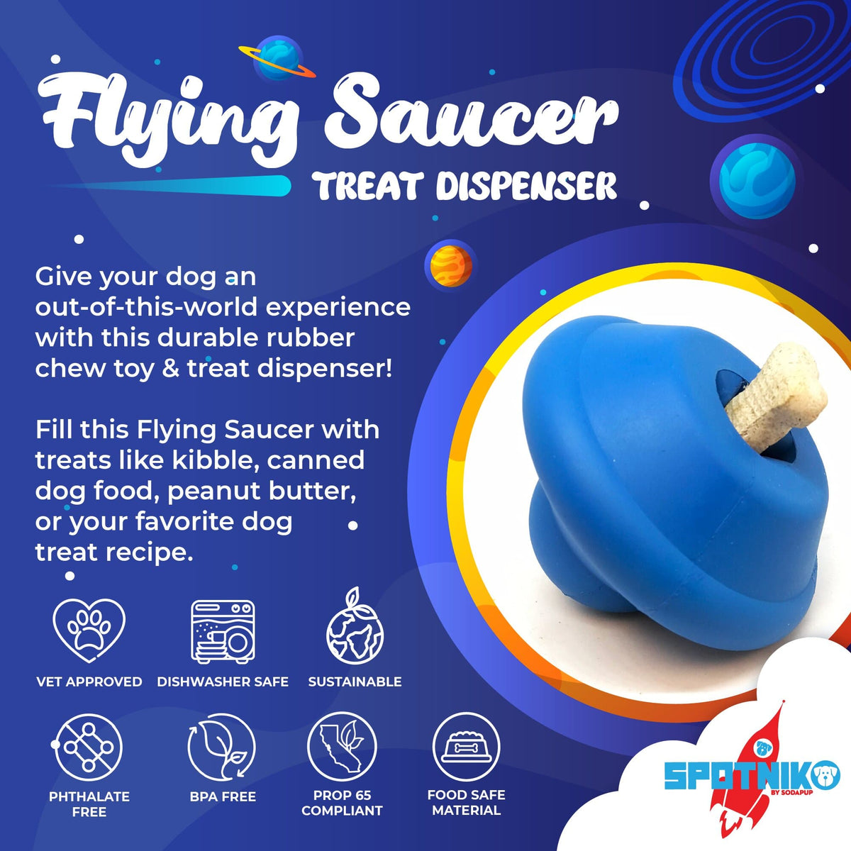 SodaPup Flying Saucer Treat Dispenser Toy - FurrowpetstoreBowls, Feeding & EnrichmentSodaPup/True Dogs, LLC