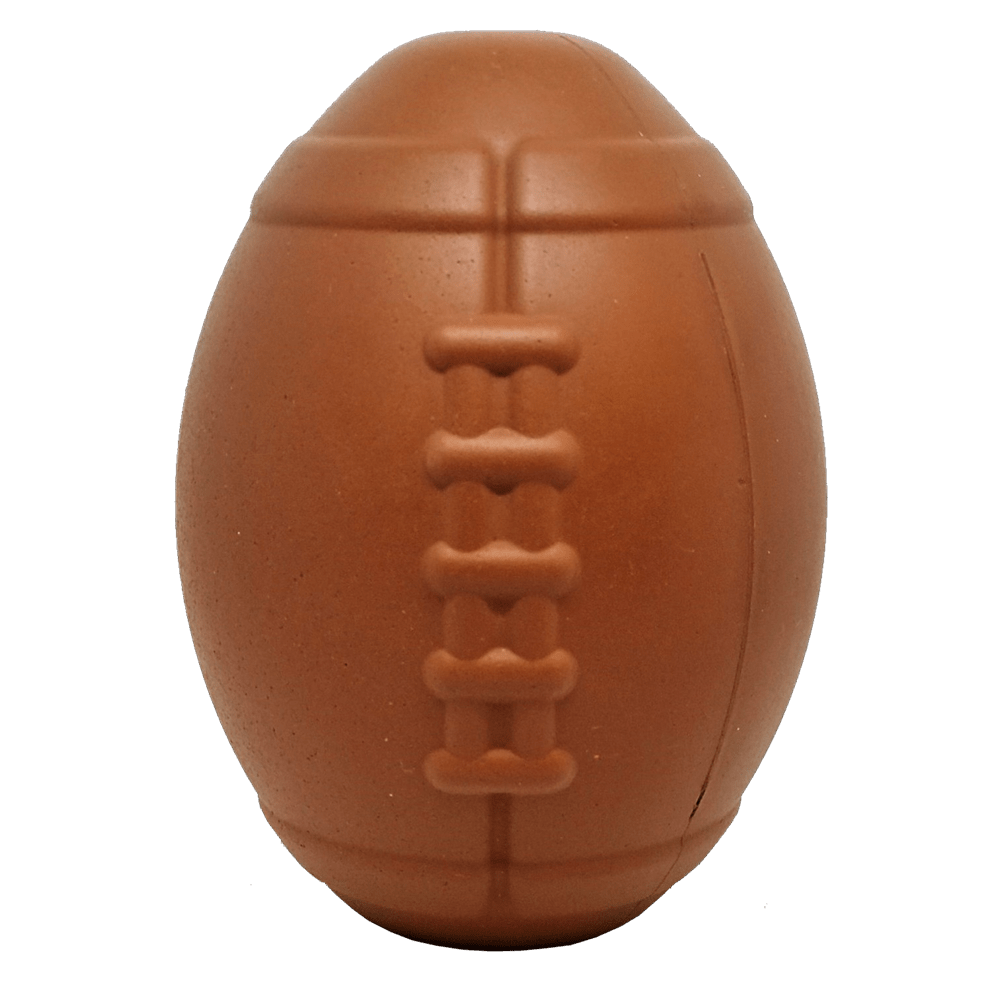 Brown SodaPup football shaped rubber treat dispenser toy