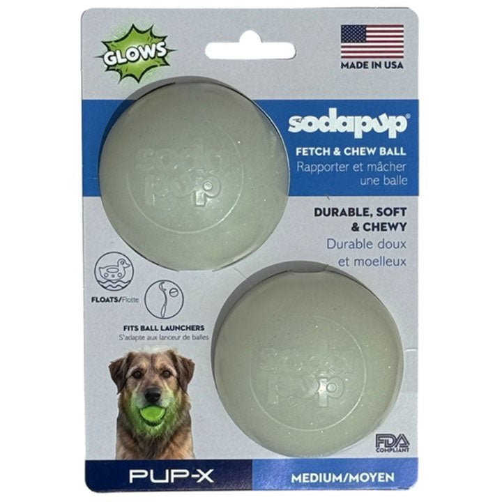 Two SodaPup glow in the dark glitter balls