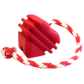 Red SodaPup rubber heart dog toy on a rope