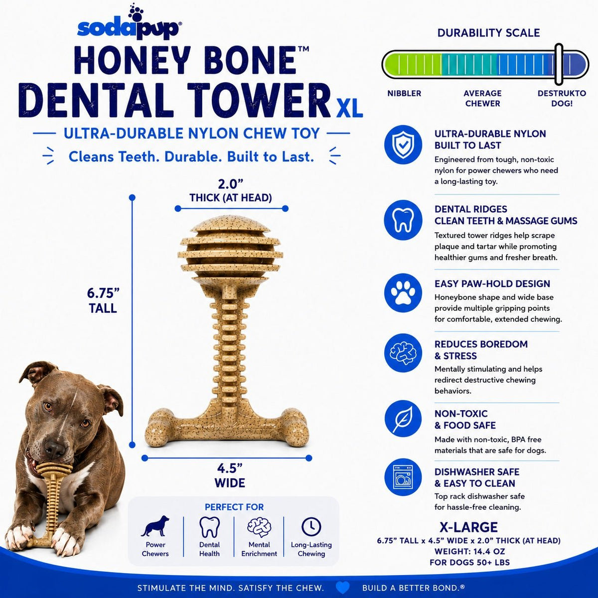 SodaPup Honey Bone Tower Nylon Chew Toy, XL - FurrowpetstoreToysSodaPup/True Dogs, LLC