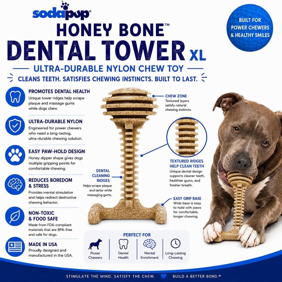 SodaPup Honey Bone Tower Nylon Chew Toy, XL - FurrowpetstoreToysSodaPup/True Dogs, LLC