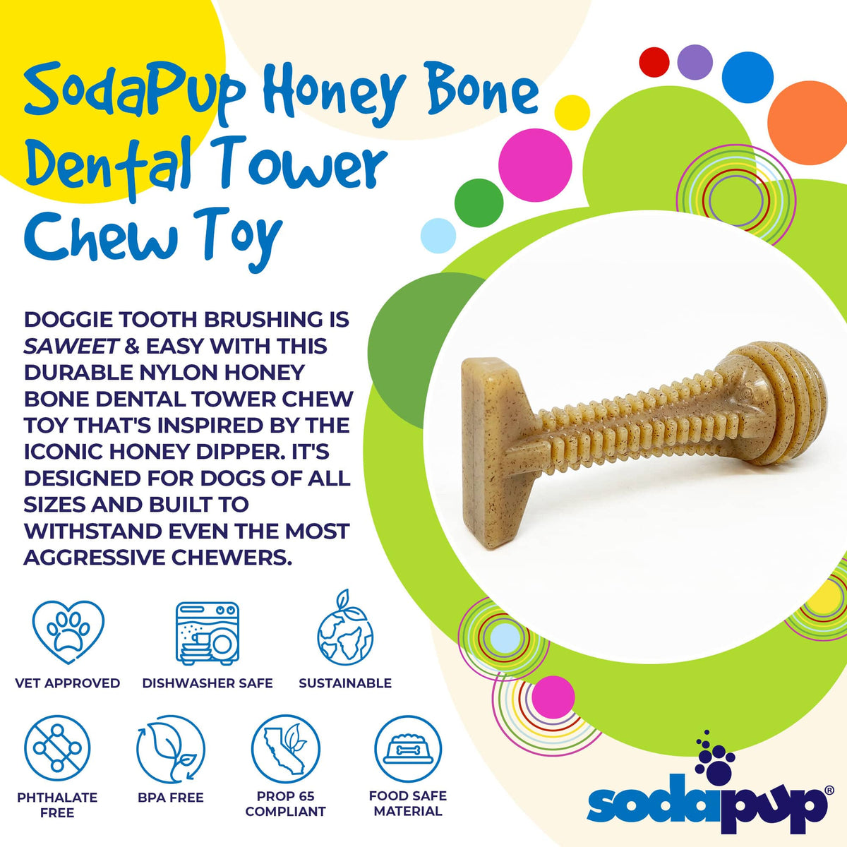 SodaPup Honey Bone Tower Nylon Chew Toy - FurrowpetstoreToysSodaPup/True Dogs, LLC