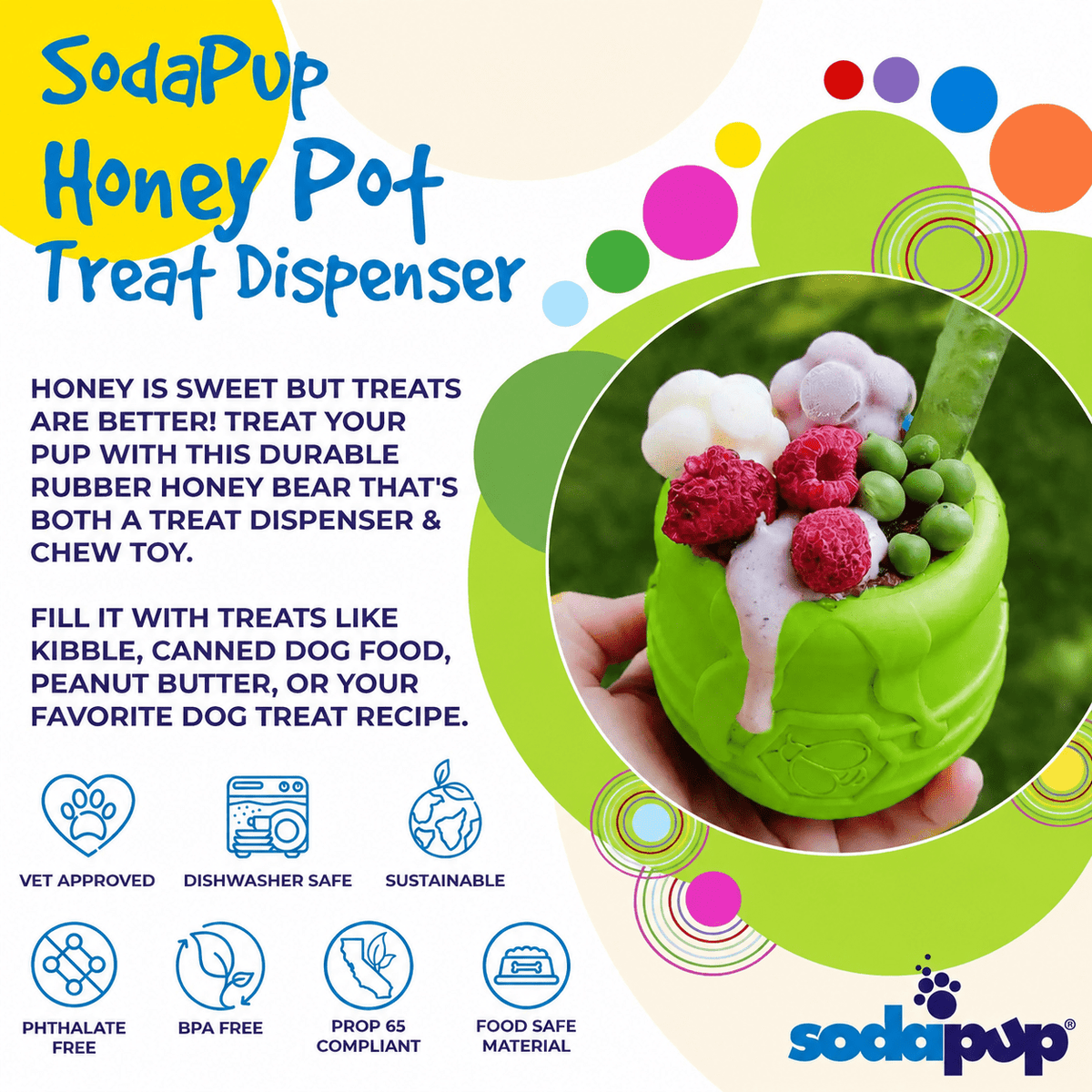 SodaPup Honey Pot eCup Treat Dispenser, Apple Green - FurrowpetstoreBowls, Feeding & EnrichmentSodaPup/True Dogs, LLC