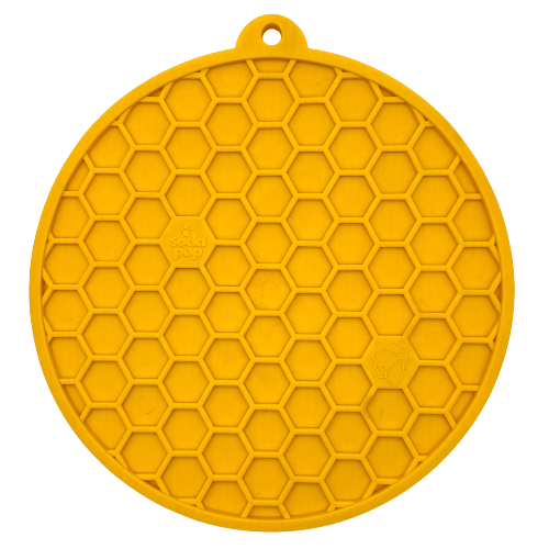 Yellow SodaPup Honeycomb round lick mat