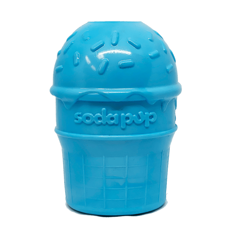 Blue ice cream cone shaped rubber dog treat toy