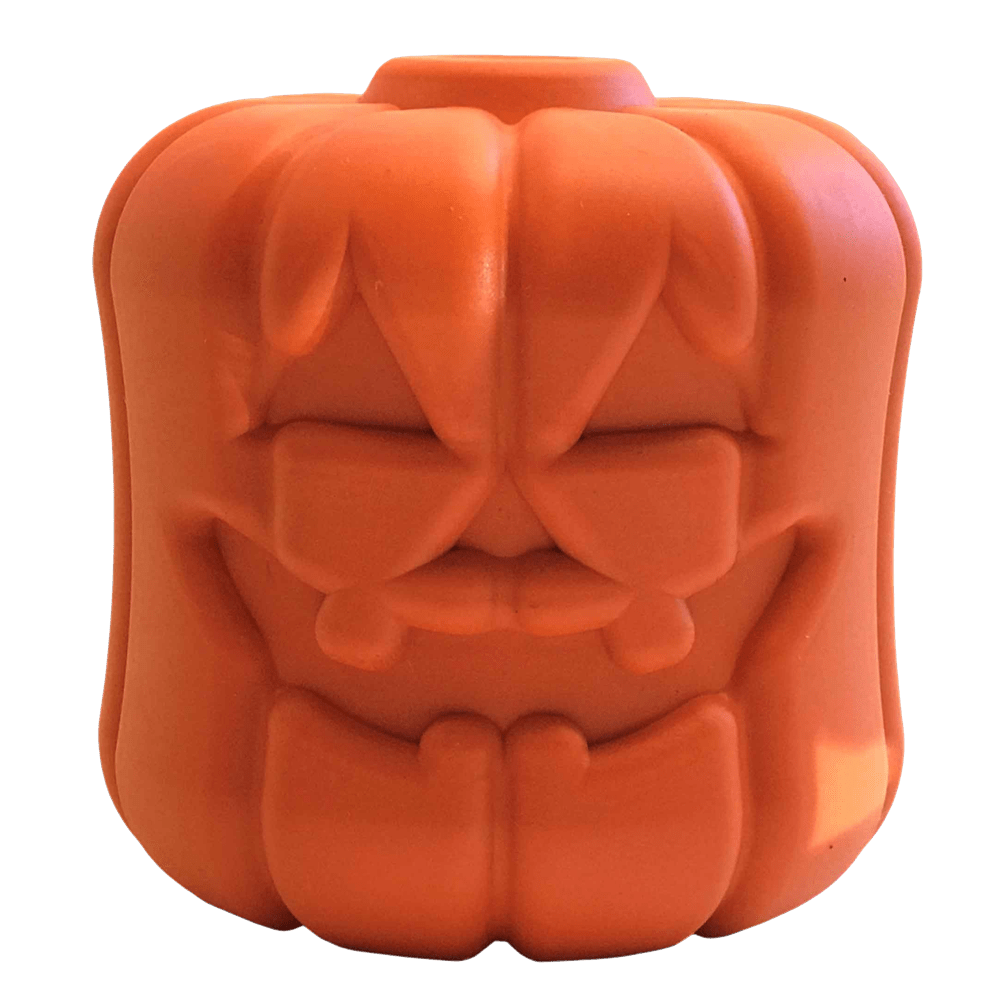 Orange SodaPup jack-o-lantern rubber treat dispenser dog toy