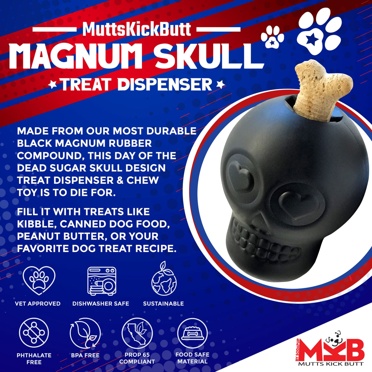 SodaPup Magnum Sugar Skull Treat Dispenser - FurrowpetstoreBowls, Feeding & EnrichmentSodaPup/True Dogs, LLC