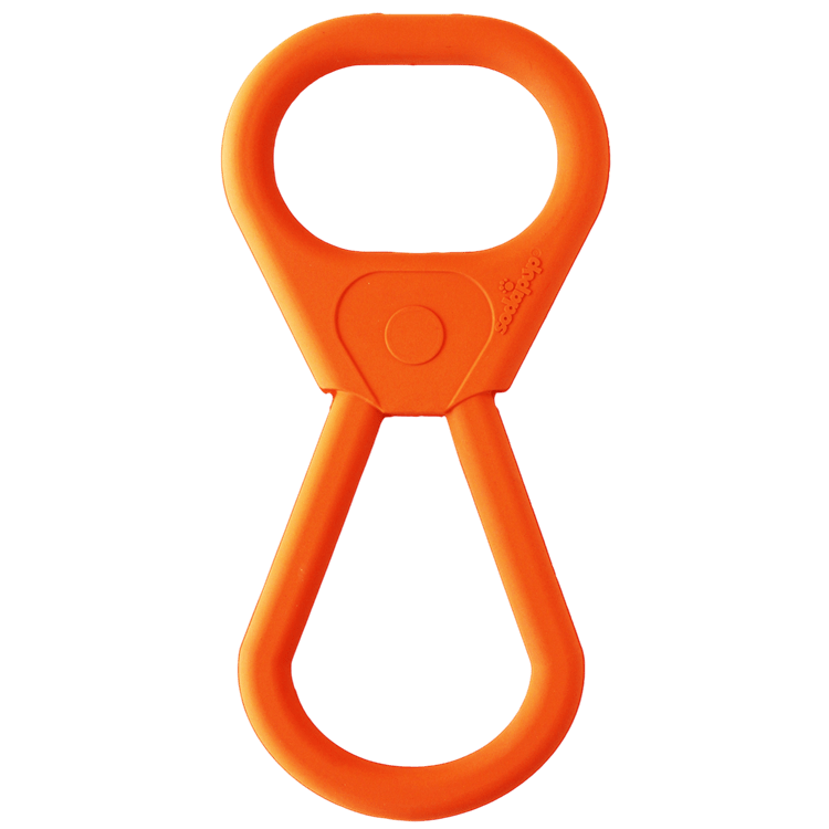 Orange SodaPup Pop Top rubber tug toy with handle