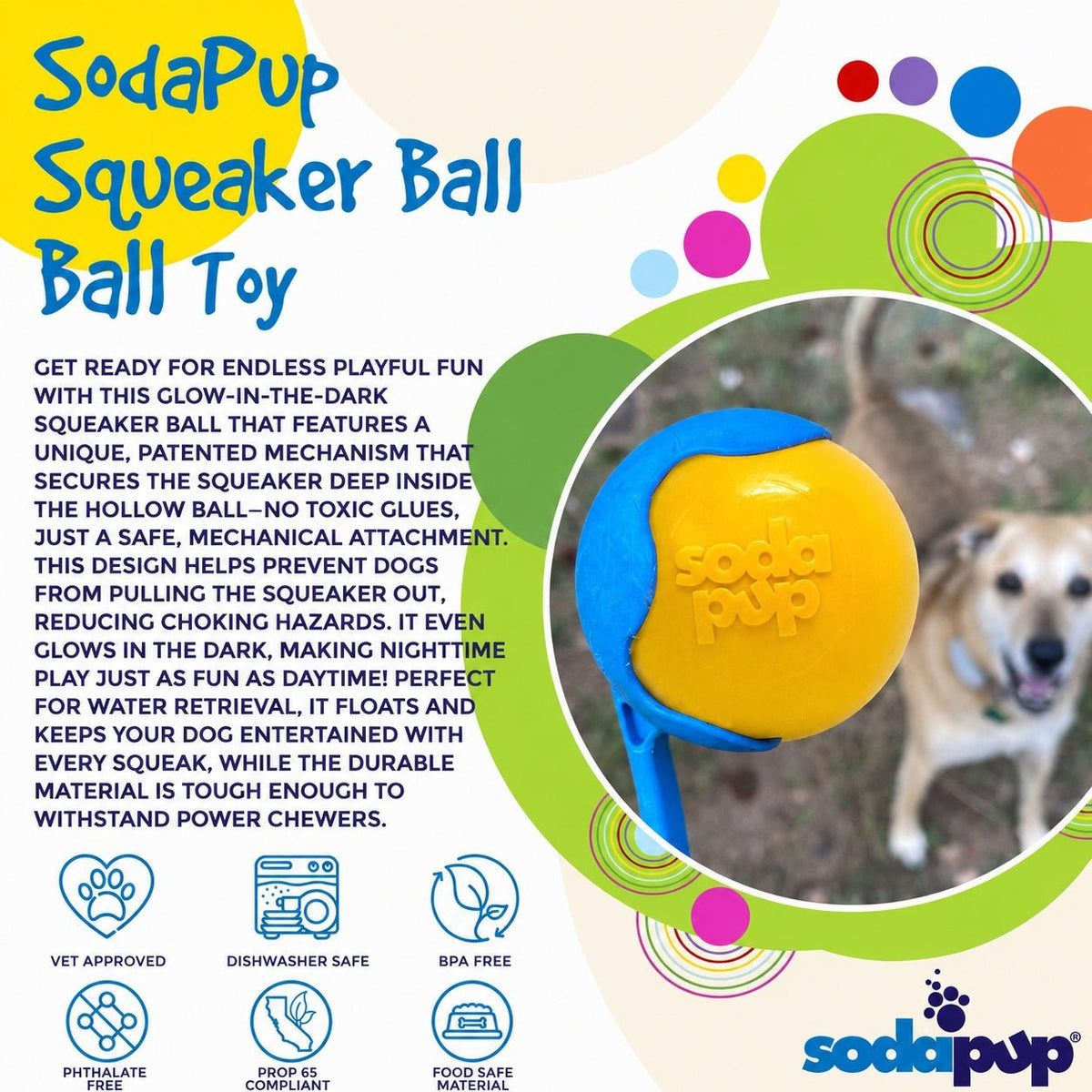 SodaPup PUP-X Squeak Ball Rubber Dog Toy - FurrowpetstoreToysSodaPup/True Dogs, LLC