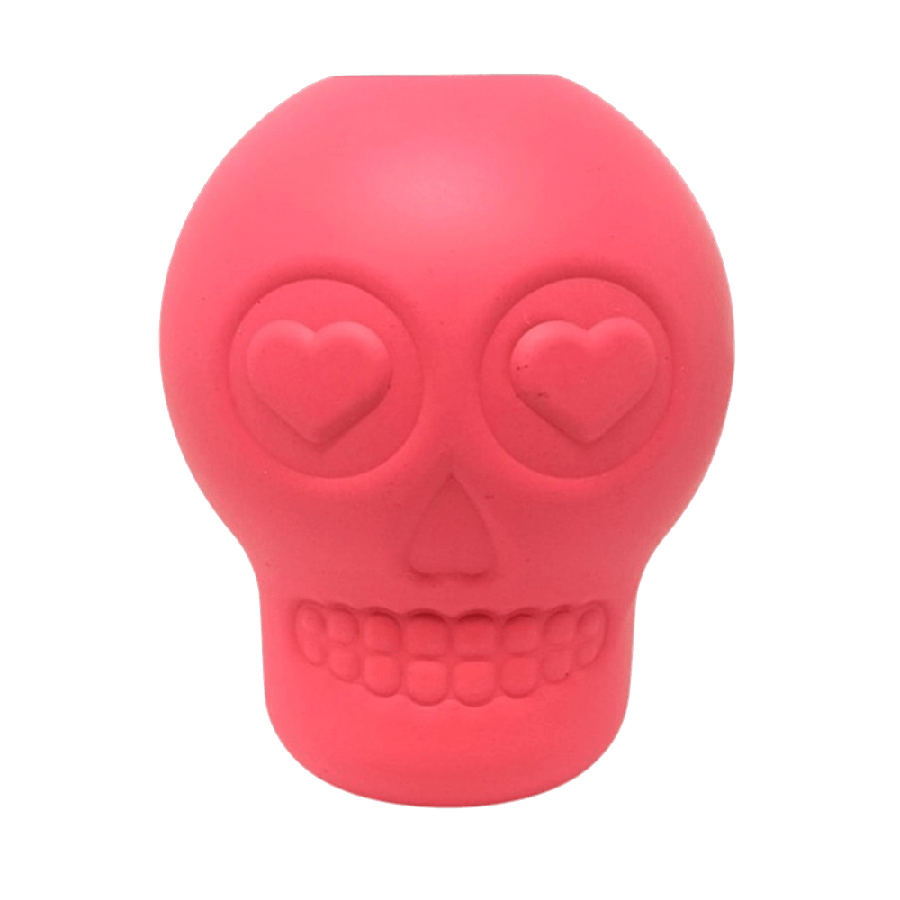 Pink SodaPup sugar skull rubber treat dispenser dog toy