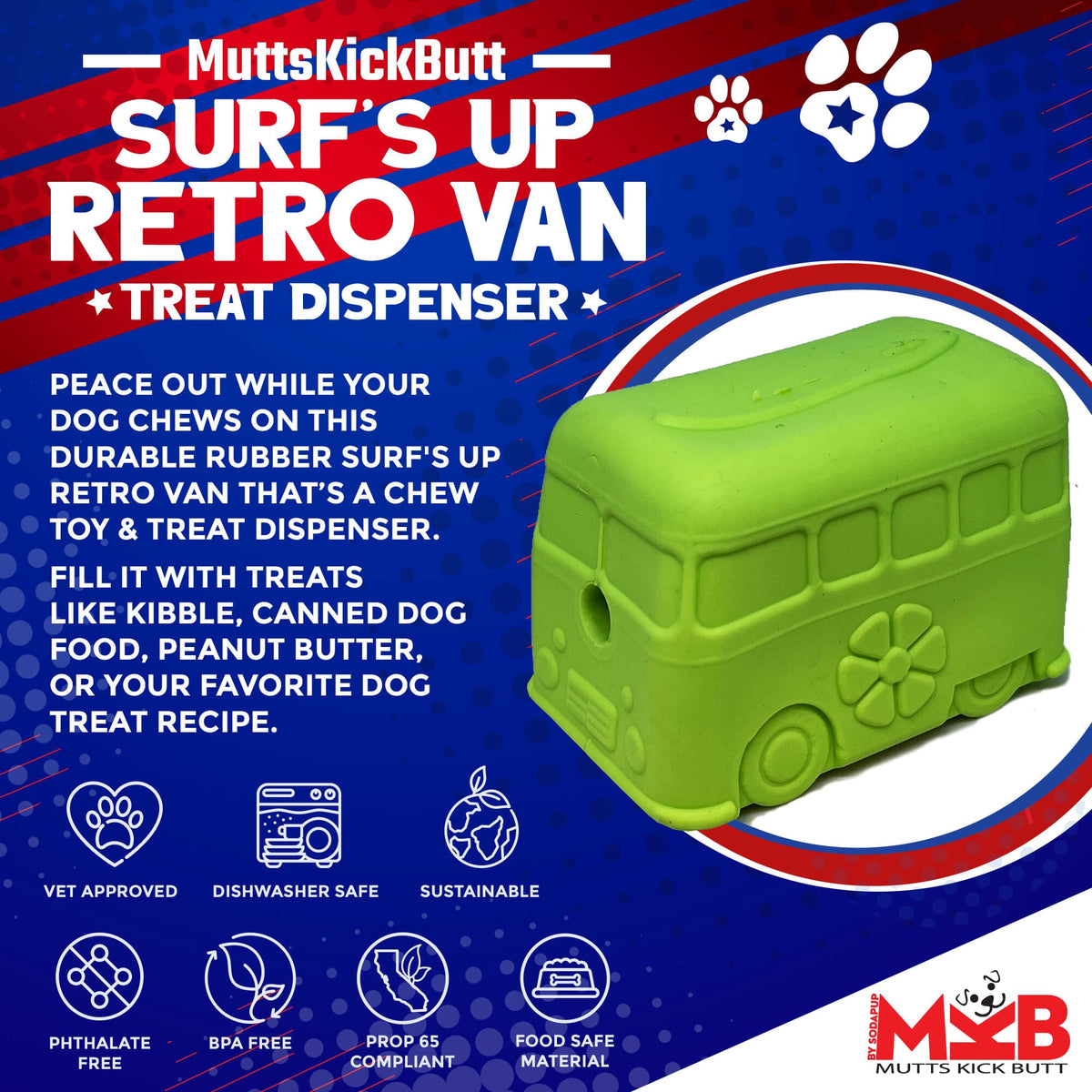 SodaPup Surf's Up Retro Van Treat Dispenser - FurrowpetstoreBowls, Feeding & EnrichmentSodaPup/True Dogs, LLC
