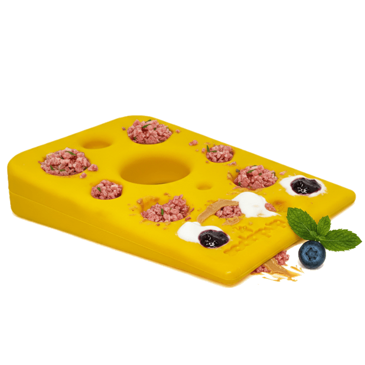 Yellow SodaPup Swiss cheese wedge dog chew toy