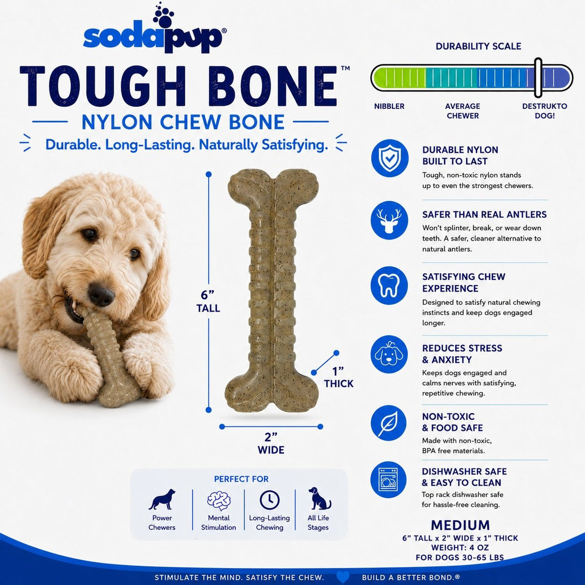 SodaPup Tough Bone Nylon Chew Bone - FurrowpetstoreToysSodaPup/True Dogs, LLC