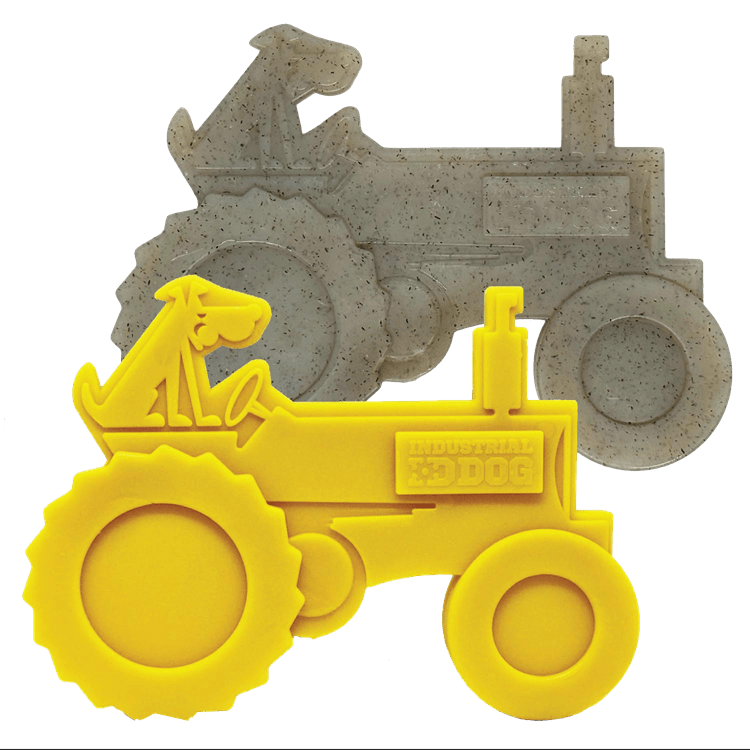 Yellow SodaPup tractor shaped nylon dog chew toy