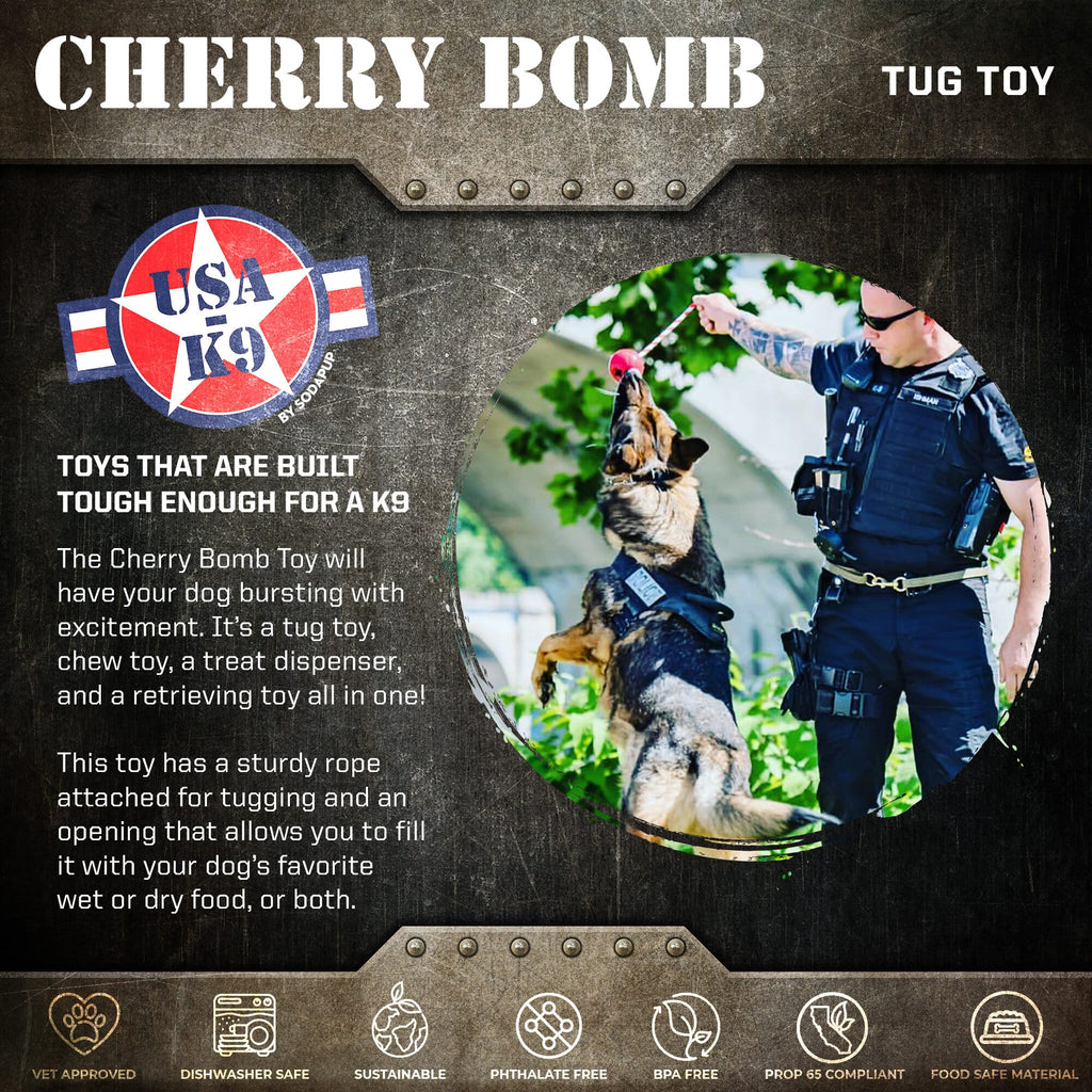 SodaPup USA-K9 Cherry Bomb Rubber Dog Toy - FurrowpetstoreToysSodaPup/True Dogs, LLC