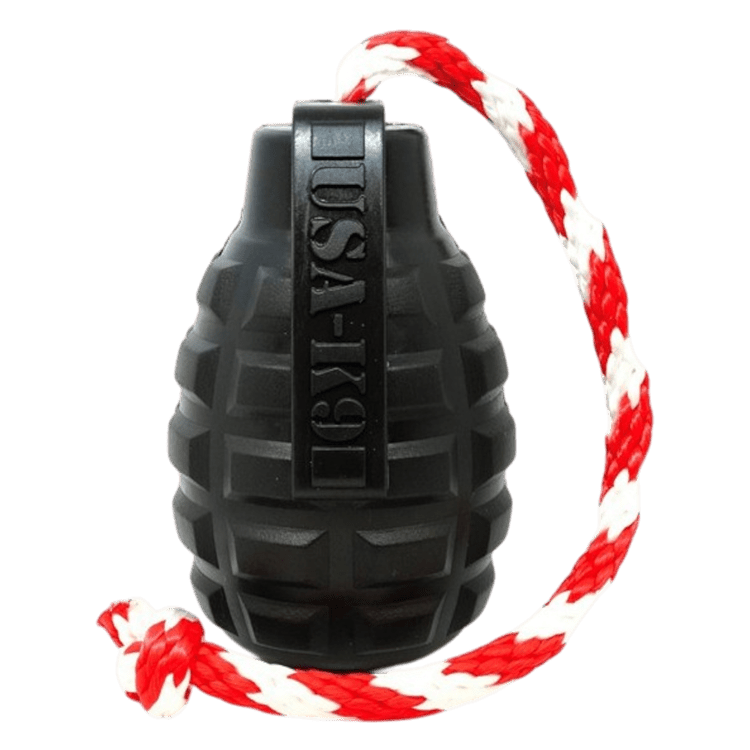 Black SodaPup USA-K9 Magnum grenade rubber dog toy