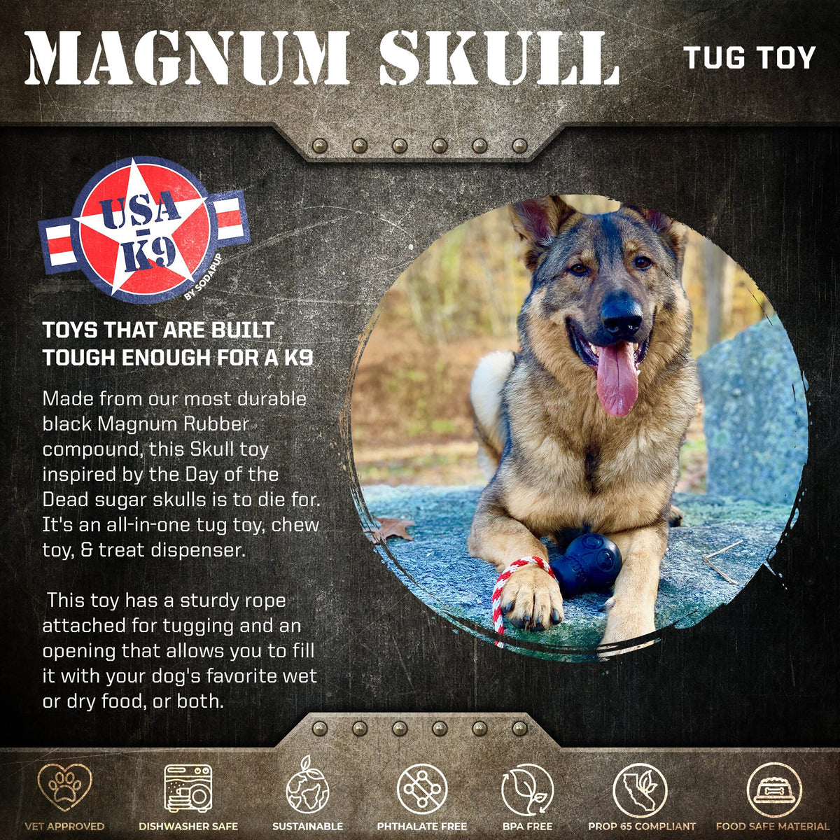 SodaPup USA-K9 Magnum Skull Rubber Chew Toy - FurrowpetstoreToysSodaPup/True Dogs, LLC