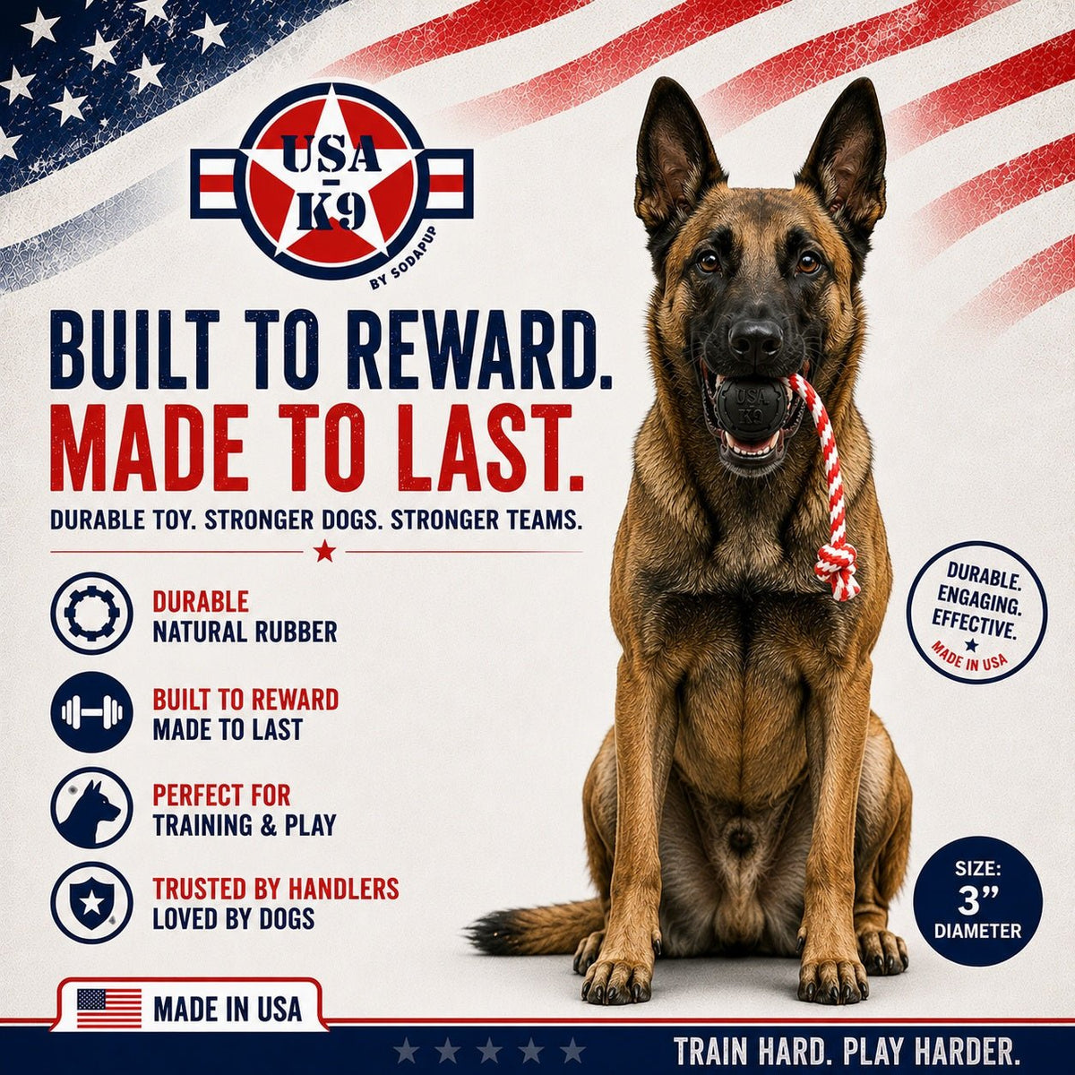 SodaPup USA-K9 Magnum Stars and Stripes Reward Ball - FurrowpetstoreToysSodaPup/True Dogs, LLC