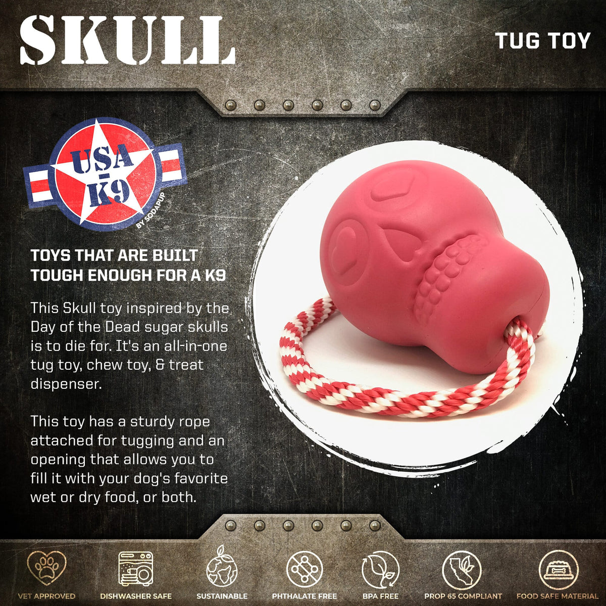 SodaPup USA-K9 Skull Rubber Reward Toy - FurrowpetstoreToysSodaPup/True Dogs, LLC