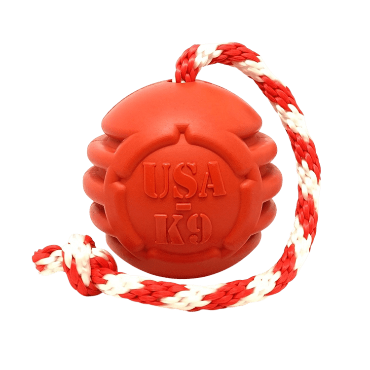 Red SodaPup USA-K9 stars and stripes rubber reward ball