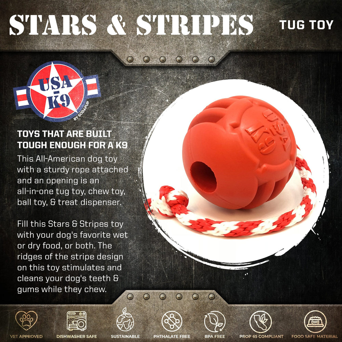 SodaPup USA-K9 Stars and Stripes Rubber Reward Ball - FurrowpetstoreToysSodaPup/True Dogs, LLC