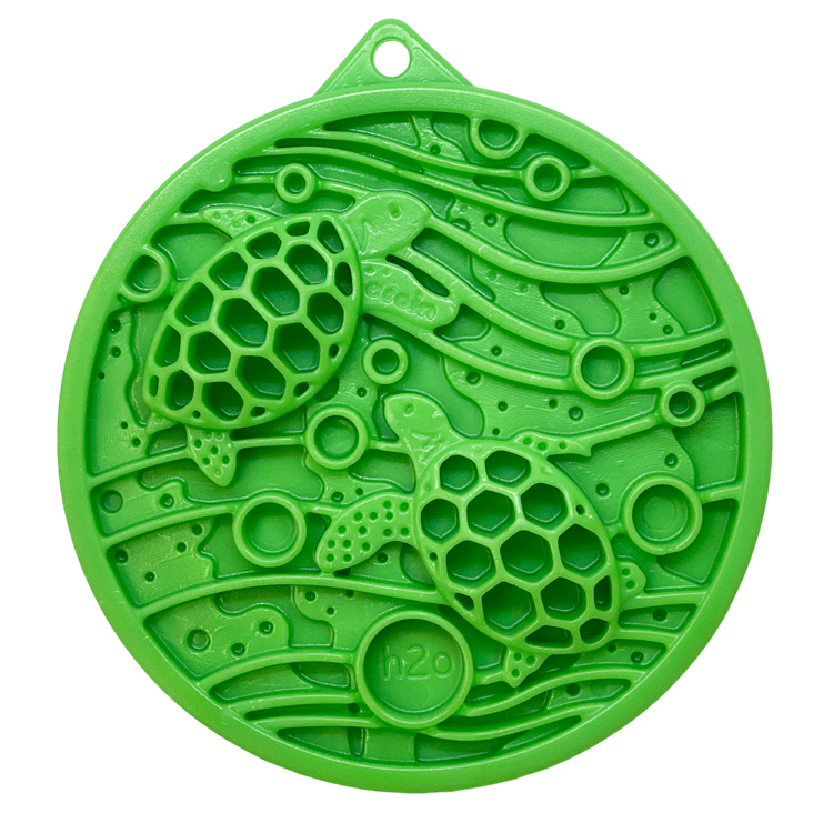 Green SodaPup Water eCoin nylon lick disc with turtle motif