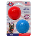 Red and blue SodaPup glitter rubber fetch balls