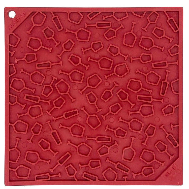 Red SodaPup Vino eMat lick mat with grape pattern